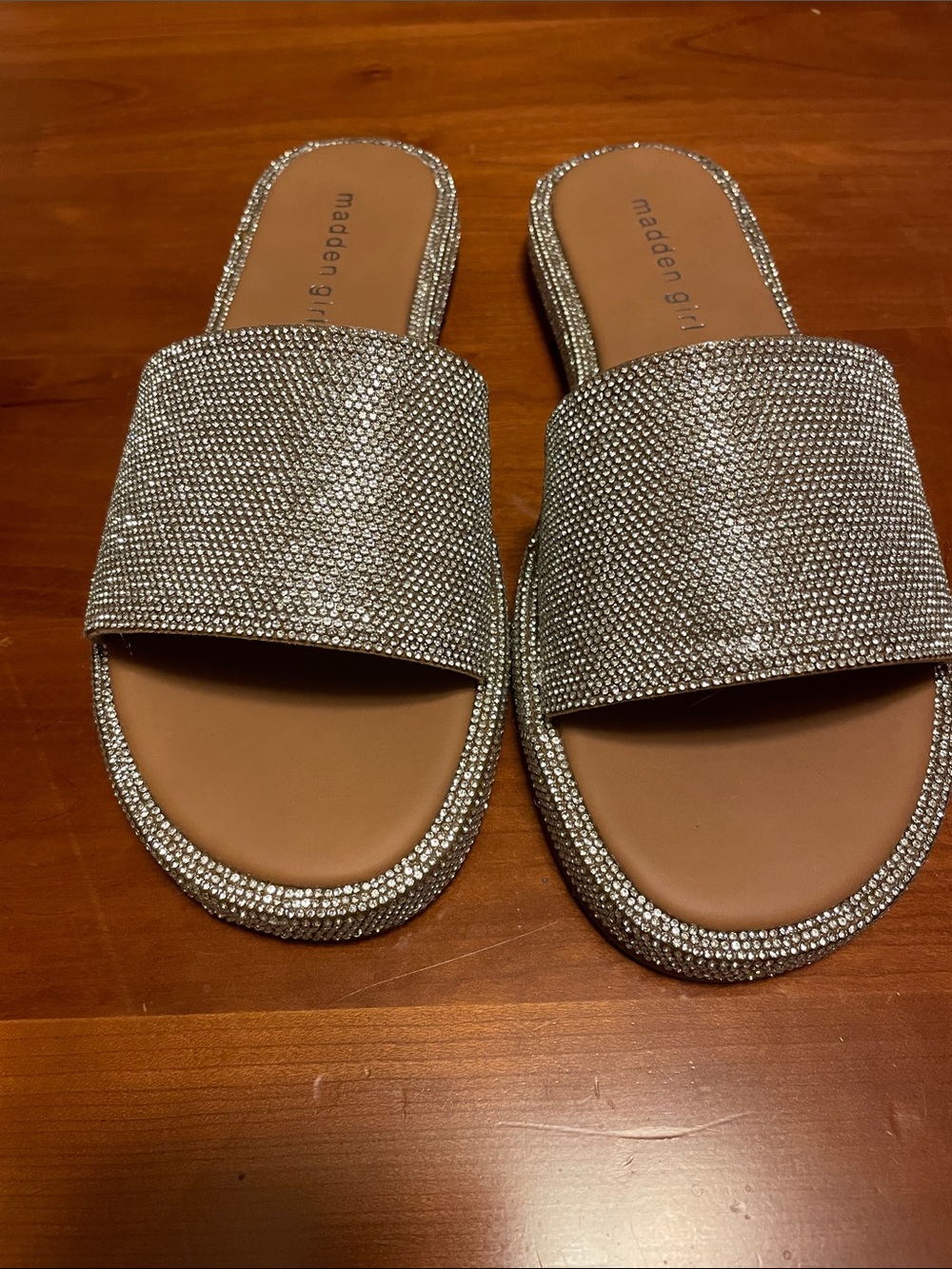 Madden Girl Silver Crystal Addie Slide Sandals